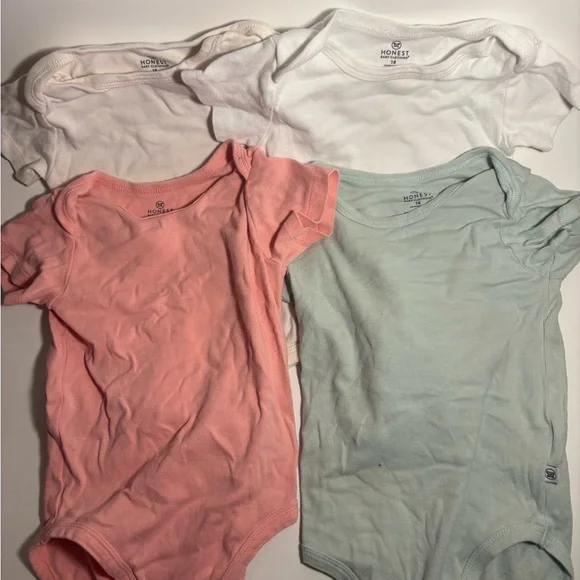 Bundle The Honest Company White, Cream, Pink, Light Green Baby Bodysuit Set - Picture 2 of 3